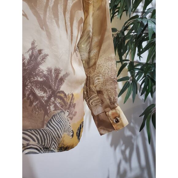 Vtg 80s Sea Suns Sheer Safari Zebra Animal Print Button Blouse Womens Size M - Picture 7 of 10